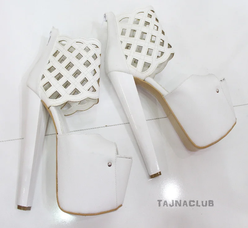 Women's lace - trimmed stiletto heel pumps with a scalloped edgeWhite Peep toe Platform High Heels Women's lace - trimmed stiletto heel pumps with a scalloped edgeWhite Peep toe Platform High Heels