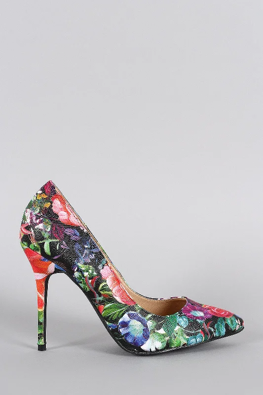Women's cork - sole stiletto heel pumps for a natural touchLiliana Multicolor Floral Pointy Toe Stiletto Pump Women's cork - sole stiletto heel pumps for a natural touchLiliana Multicolor Floral Pointy Toe Stiletto Pump