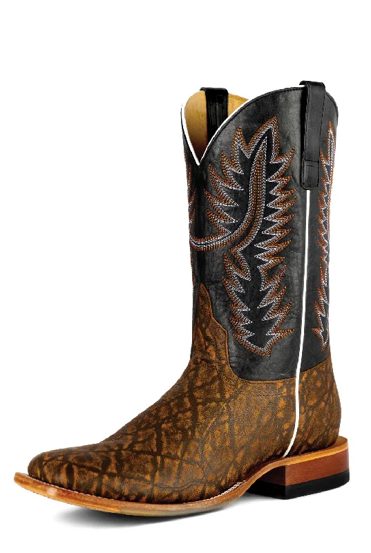 Men's genuine leather cowboy boots with a pointed toeHorse Power Mens Cognac Eleprint Black Flynn Leather Cowboy Boots