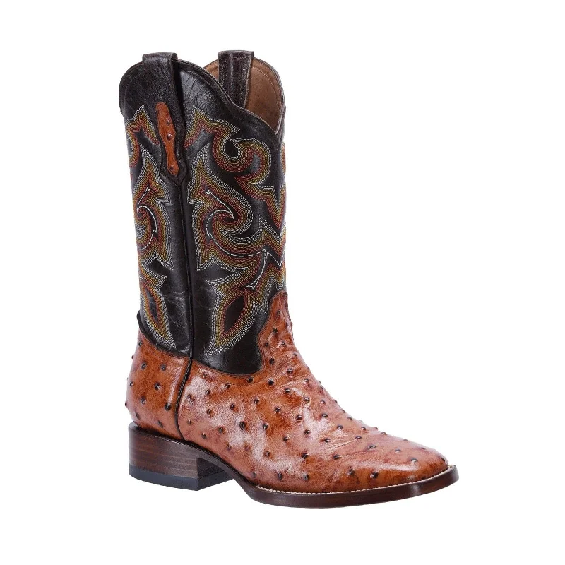 Men's western boots with a decorative inlay on the toe and heelBD701 CONAC Men's Western Boots: Square Toe Cowboy & Rodeo Boots Ostrich Print Leather