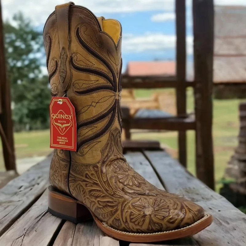 Men's cowboy boots with a snake - skin textureHand-Tooled Print Cowboy Boots