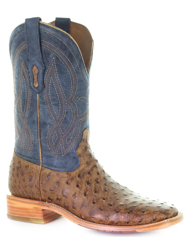 Men's western boots with a high - quality leather upper and a suede liningMen's Ostrich Western Boots