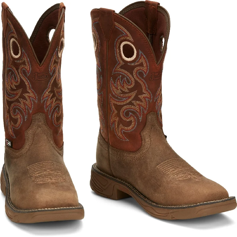 Men's cowboy boots with a spur ledgeJustin 11in Mens Bronze Orange Rush Leather Cowboy Boots