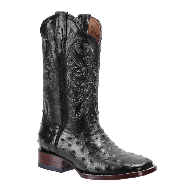 Men's cowboy boots in a dark brown leatherMen's western boots in a rich brown or black leatherBD701 BLACK Ostrich Print Leather Men's Western Boots: Square Toe Cowboy Boots & Rodeo Boots