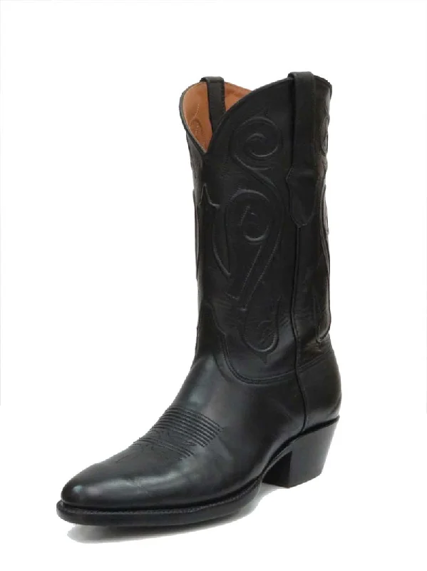 Men's western boots with a scalloped edge and a pull - on strapBlack Jack BK405-64 Mens Ranch Hand Western Boots Black