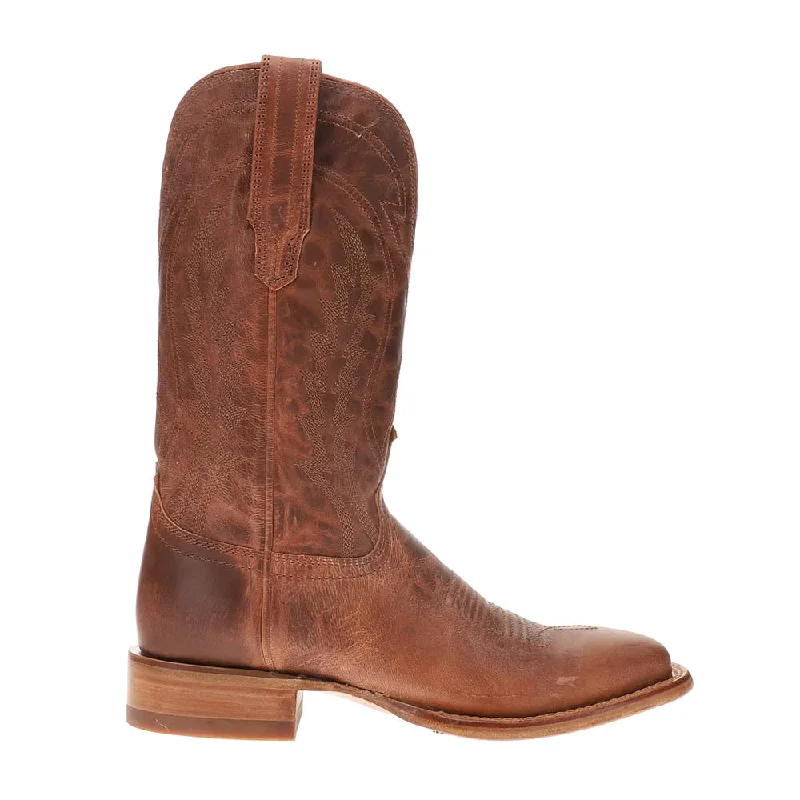 Men's cowboy boots in a dark brown leatherDoc Broad Embroidered Bison Square Toe Pull On Cowboy Boots