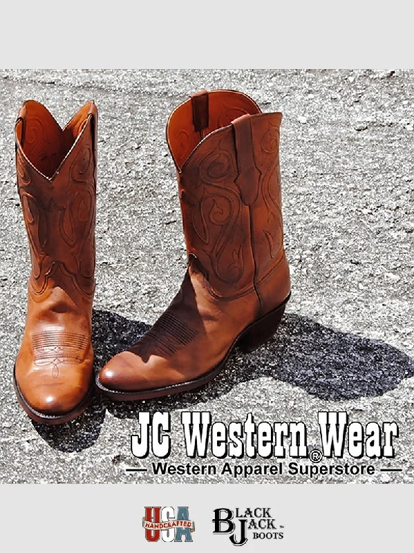 Vintage - style men's western boots with a square toe and spur ledgeBlack Jack BP405-64 Mens Ranch Hand Western Boots Burnished Peanut