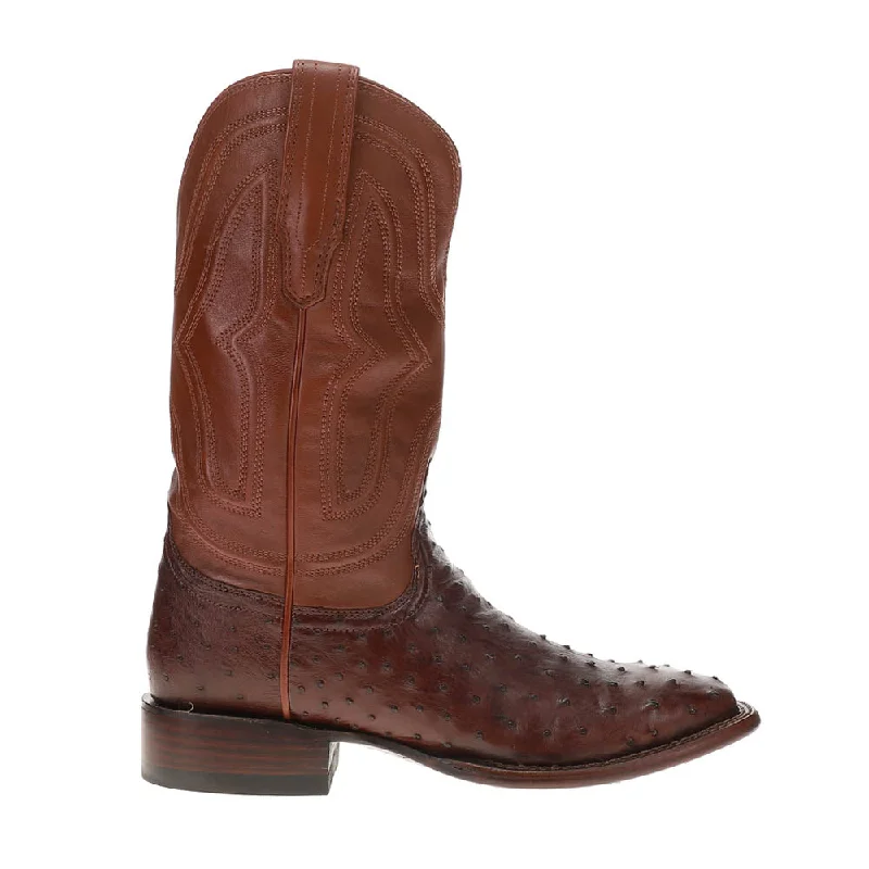 Men's cowboy boots with a pull - on strapEmmitt Broad Embroidered Ostrich Square Toe Pull On Cowboy Boots