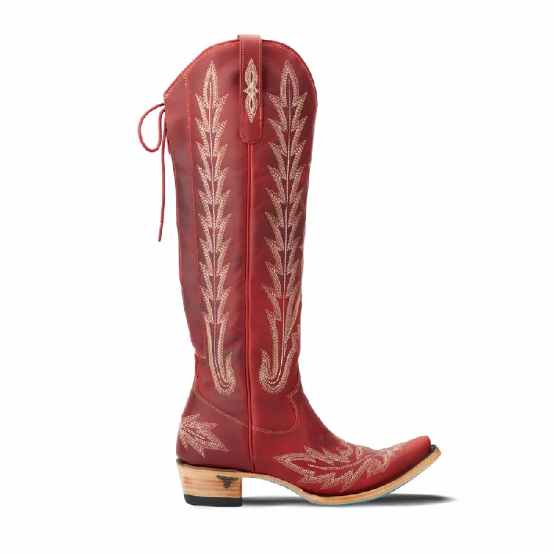 Alligator - print men's cowboy boots for a bold lookLexington Knee High Corset Embroidered Snip Toe Zippered Cowboy Boots