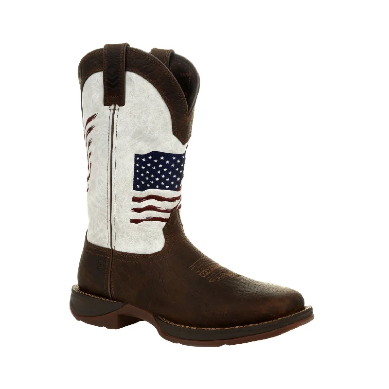 Men's cowboy boots with a suede shaftDurango Mens Bay Brown/White Leather Rebel USA Flag Cowboy Boots