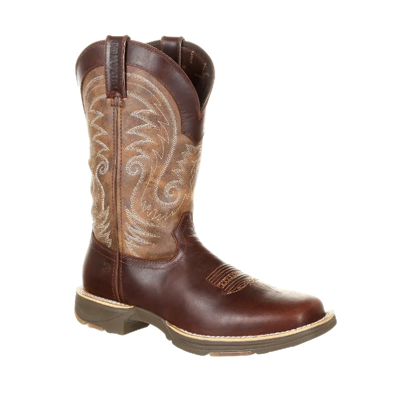 Men's cowboy boots with a snake - skin textureDurango Mens Vtg Brown Leather WP Ultralite Cowboy Boots