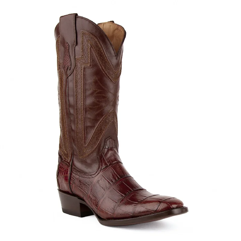 Men's cowboy boots with a concho belt detailFerrini Mens Chocolate Leather Gator Belly R-Toe Stallion Cowboy Boots Men's cowboy boots with a concho belt detailFerrini Mens Chocolate Leather Gator Belly R-Toe Stallion Cowboy Boots
