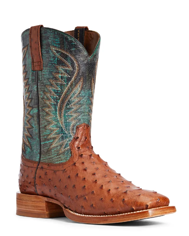 Vintage - style men's western boots with a square toe and spur ledgeMen's Gallup Ostrich Western Boots