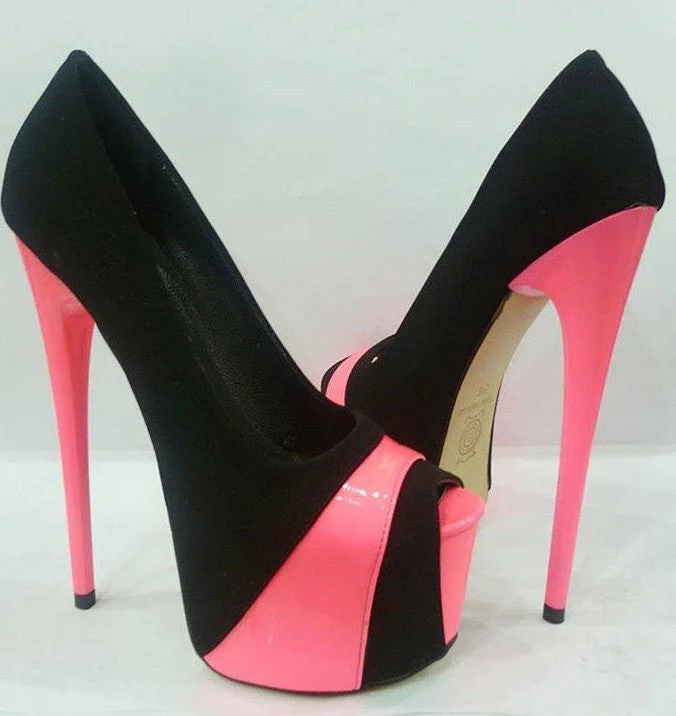 Women's studded stiletto heel pumps for an edgy lookPeep Toe Black and Pink  Pumps