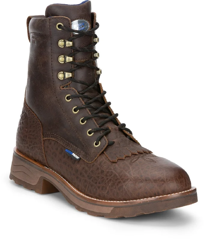 Men's cowboy boots with a scalloped edgeTony Lama 8in WP CT Lacer Mens Dark Brown Timber Leather Cowboy Boots