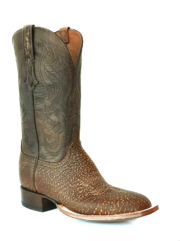 Men's cowboy boots with a high - heeled designLucchese CL1511 Mens Bison Square Toe Cowboy Boots Distressed Cognac -D