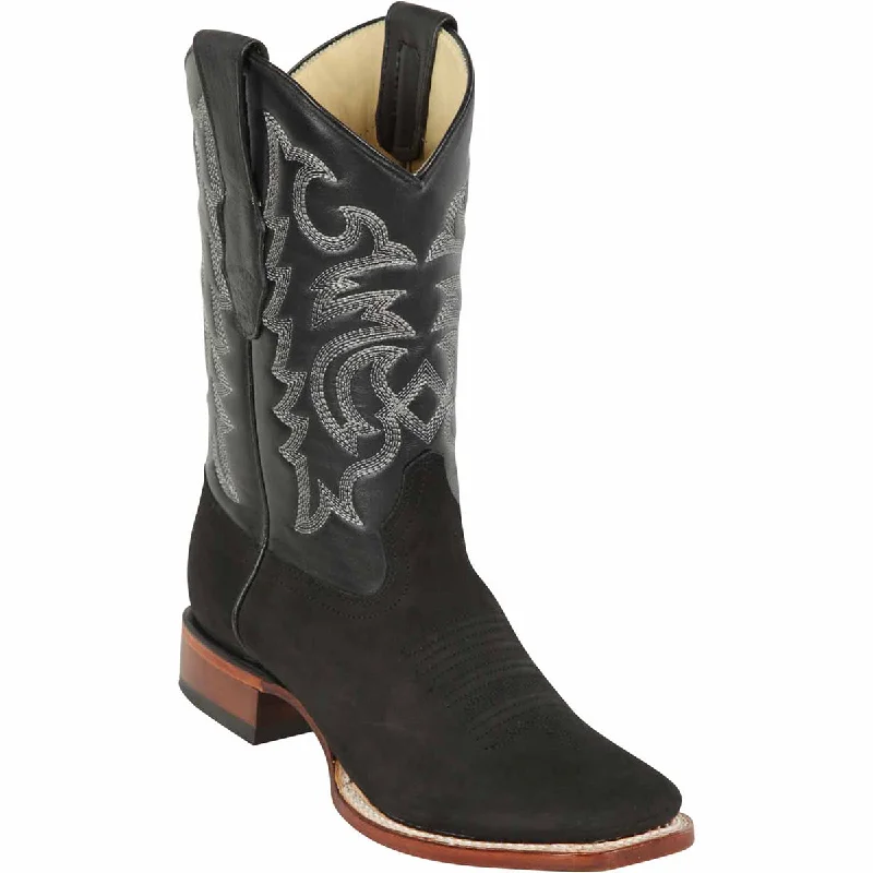 Men's western boots with a silver - toned hardware and accentsBlack Suede Square Toe Western Boots