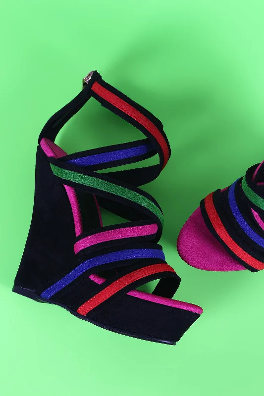 Women's breathable stiletto heel pumps for warm weatherColorblock Strappy Suede Platform Wedge Women's breathable stiletto heel pumps for warm weatherColorblock Strappy Suede Platform Wedge