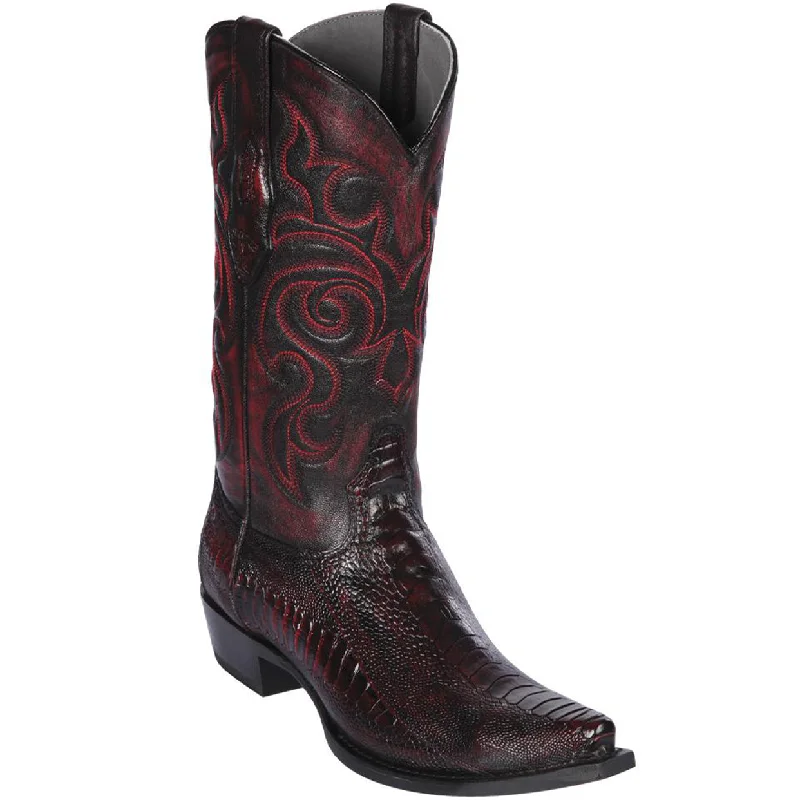 Men's cowboy boots with a snake - skin textureBlack Cherry Ostrich Leg Cowboy Boots