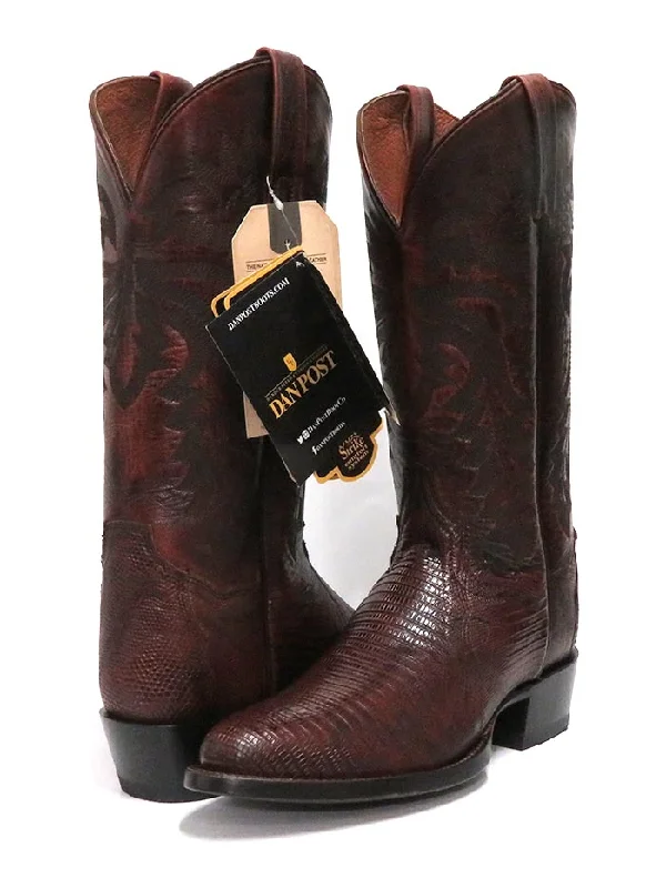 Men's western boots with a leather - wrapped heel and a smooth finishDan Post DP3051R Mens Winston Lizard R-Toe Western Boots Tan
