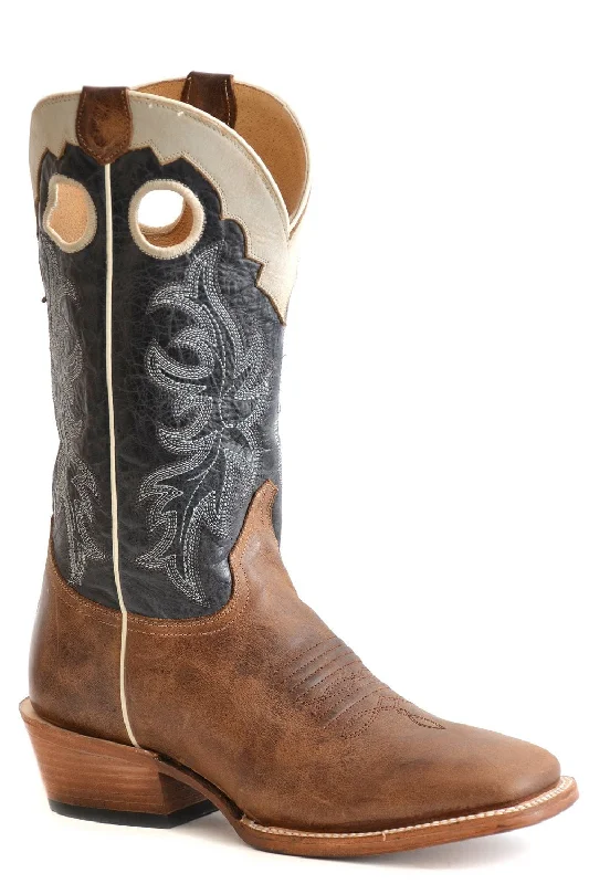 Men's cowboy boots with a high - heeled designRoper Mens Tan/Black Leather Ride Em Cowboy Cowboy Boots