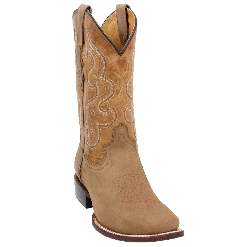 Western - style men's boots with intricate tooling and stitchingMens Square Toe Western Boots - Tan