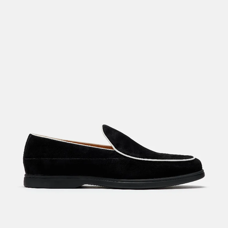 Men's loafers in a neutral color like black or brownAlessandro Black Suede Venetian Loafers
