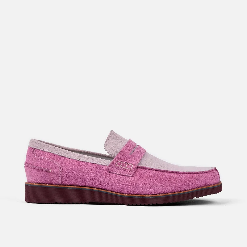 Men's loafers with a perforated leather upper for ventilationAbe Dusty Rose Suede Penny Loafers