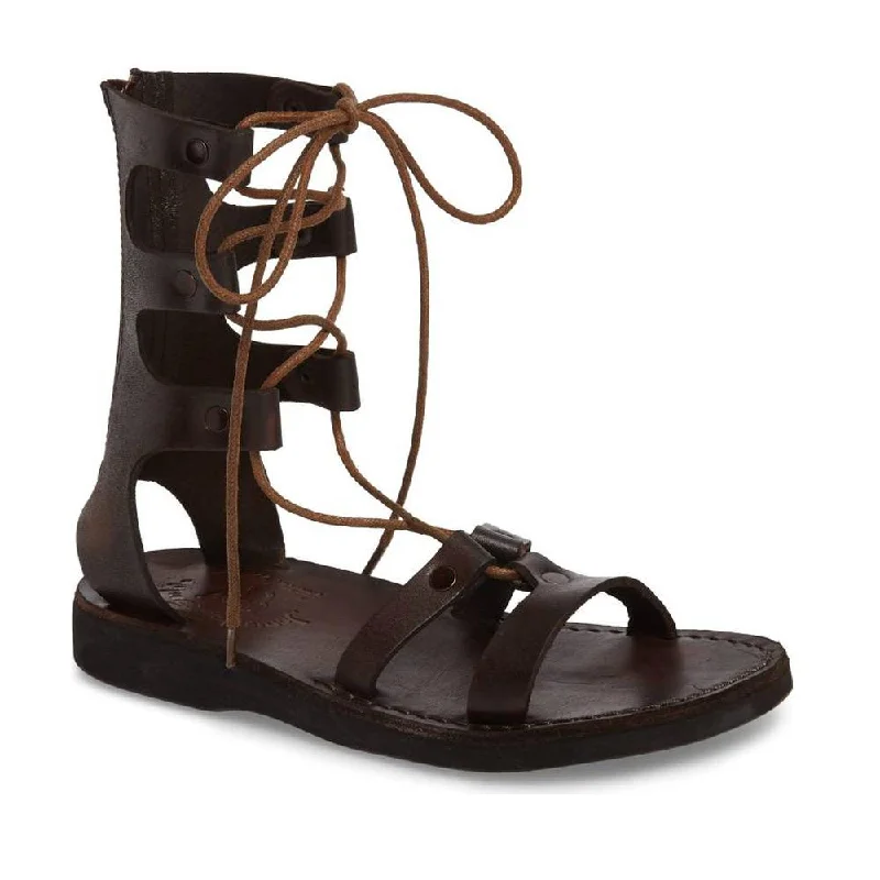 Men's sandals with a contrast stitching detailRebecca - Leather Gladiator Lace Up Sandal | Brown Men's sandals with a contrast stitching detailRebecca - Leather Gladiator Lace Up Sandal | Brown