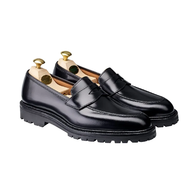 Men's loafers with a leather lacing systemHenley 3 Black Cavalry Calf