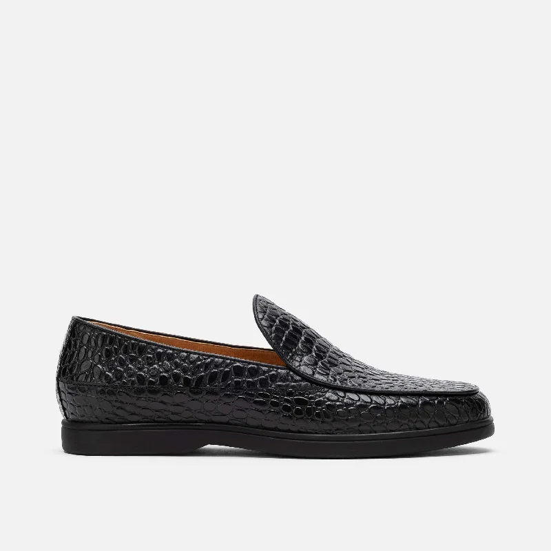 Men's loafers with a pointed toe for a stylish appearanceAlessandro Black Croc Leather Venetian Loafers