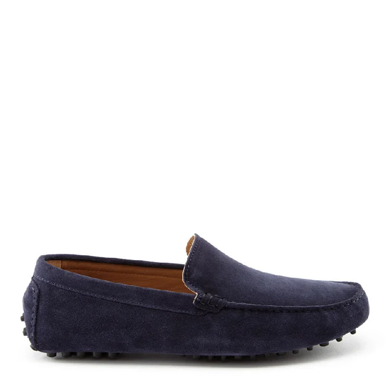 Men's loafers with a leather lacing systemDriving Loafers, navy blue suede