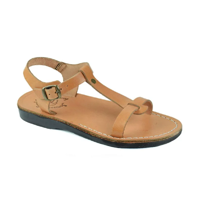 Men's leather sandals with an adjustable strapBathsheba - Leather T Strap Sandal | Tan