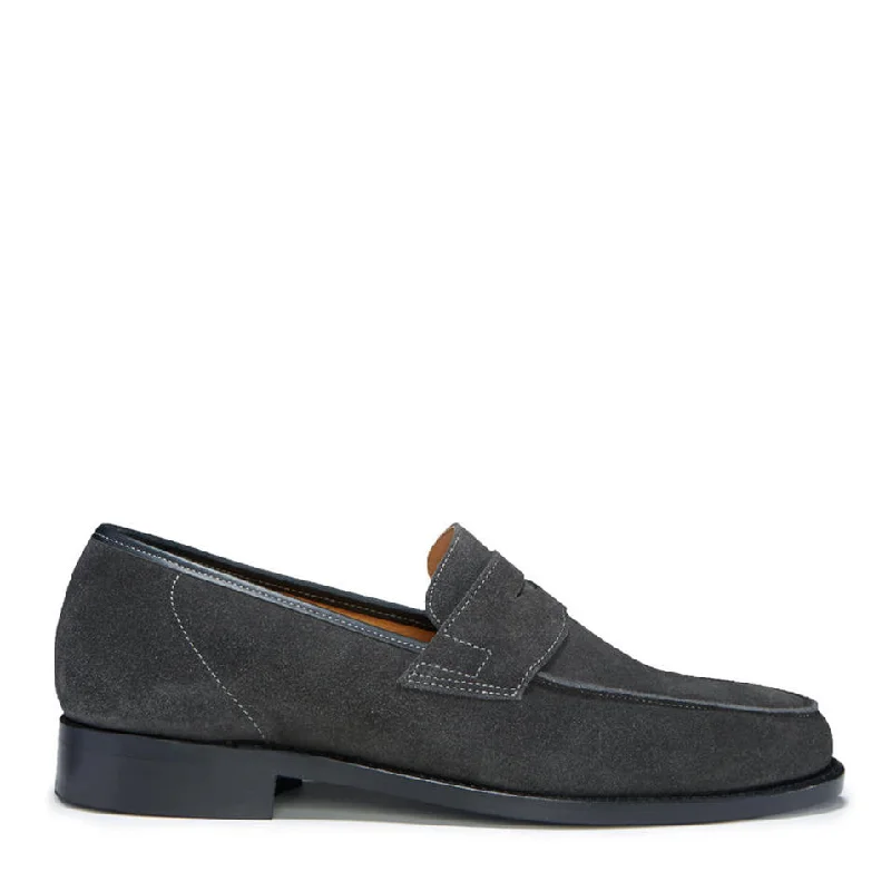 Men's loafers with a flexible sole for easy movementSlate Grey Suede Loafers, Welted Leather Sole