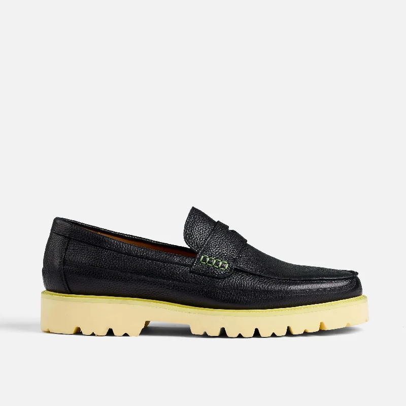 Men's loafers with a pointed toe for a stylish appearanceAdler Black Neon Leather Penny Loafers