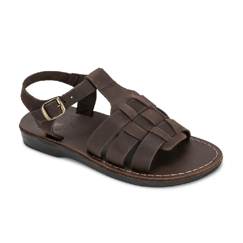Men's sandals with a stretchy strap for a better fitMen's sandals with a stretchy strap for a better fitMikayla - Open Toe Fisherman-Style Sandal | Brown Nubuck