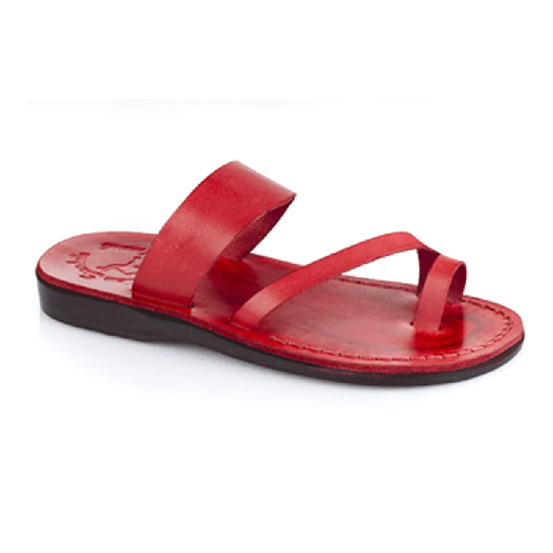 Men's sandals with a rubber sole for tractionZohar - Leather Toe Ring Sandal | Red
