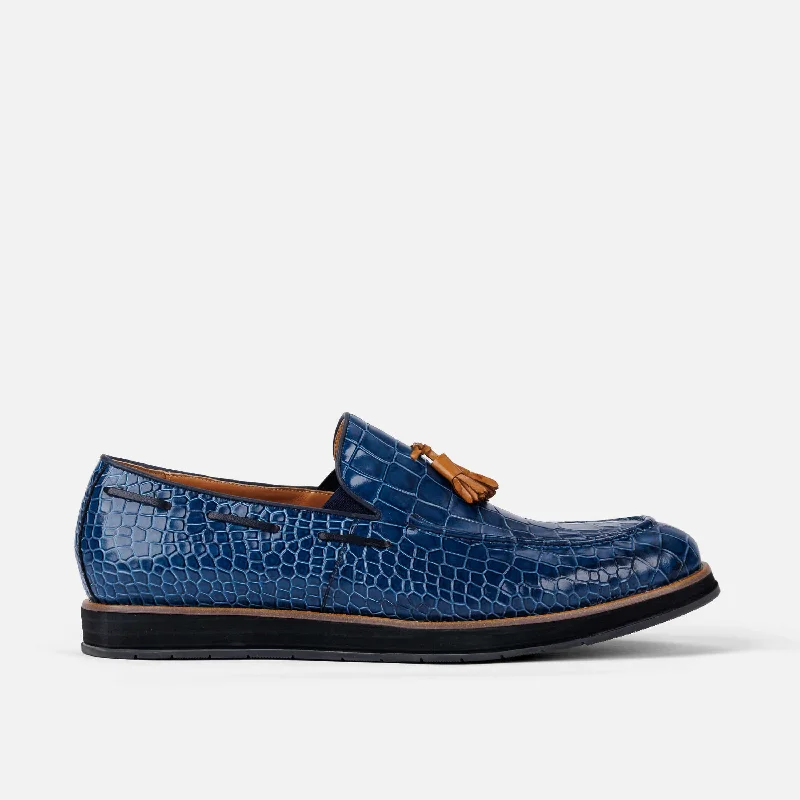 Slip - on men's loafers for easy wearApollo Blue Crocskin Tassel Loafers