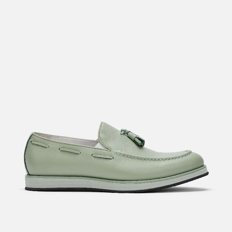 Slip - on men's loafers for easy wearApollo Sage Green Leather Tassel Loafers