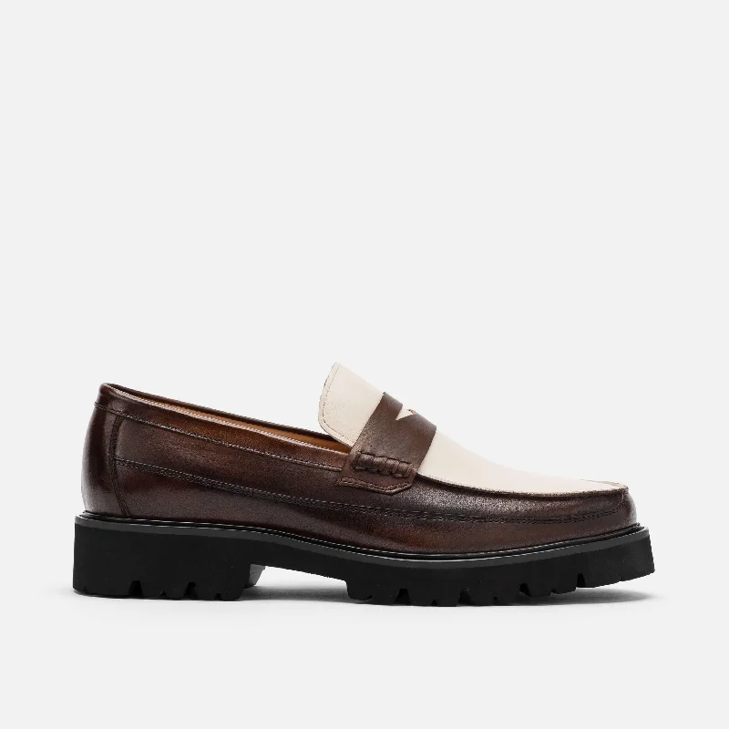 Men's loafers with a contrast stitching detailAdler Brown/White Leather Lug Penny Loafers