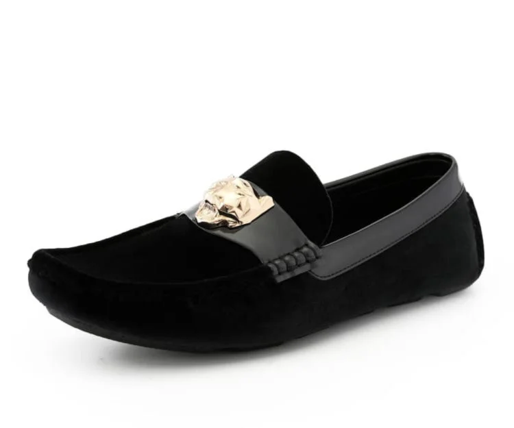 Men's loafers with a leather lacing systemLion Black