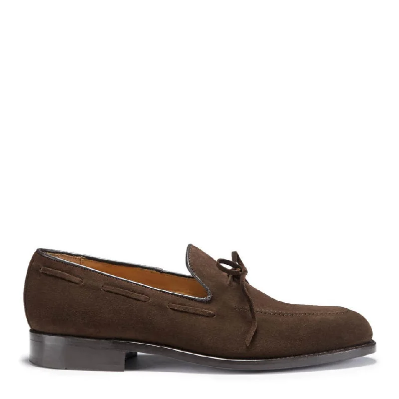 Men's loafers with a contrast stitching detailBrown Suede Goodyear Welted Laced Loafers Men's loafers with a contrast stitching detailBrown Suede Goodyear Welted Laced Loafers