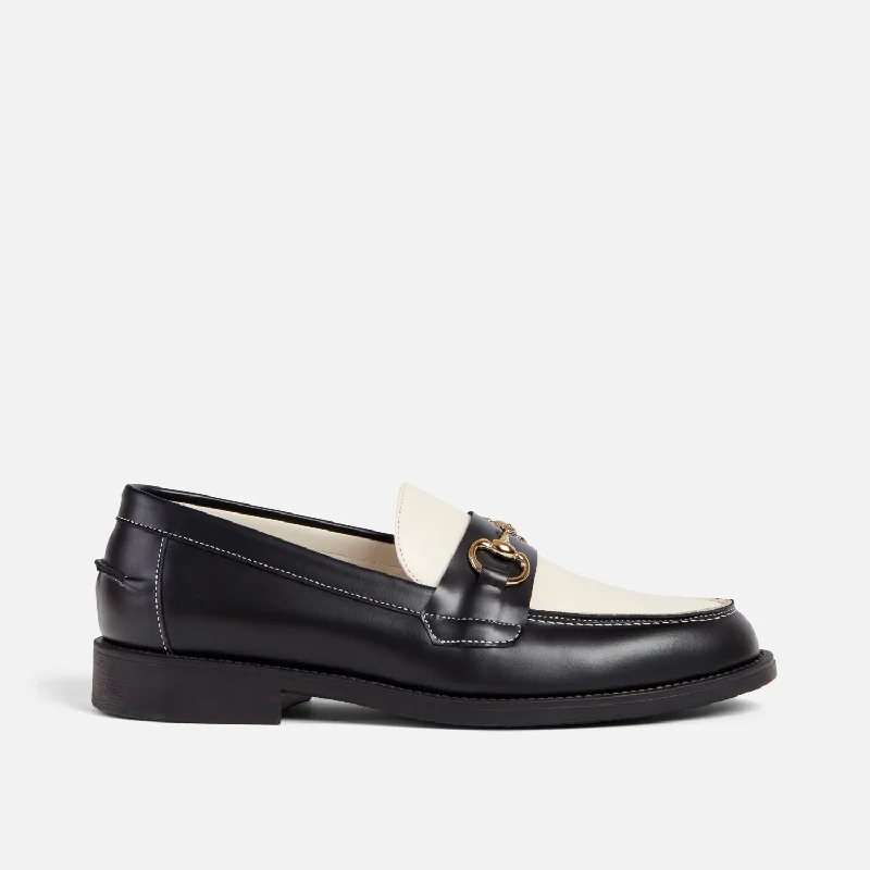 Men's loafers with a leather lacing systemWilde Black + White Bit Loafer - Men's