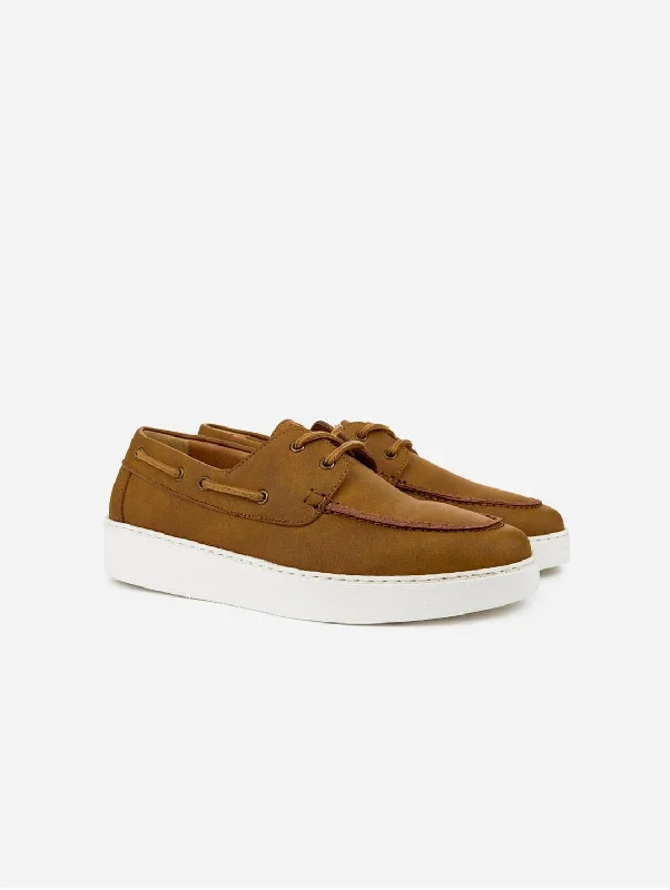 Men's loafers with a rubber sole for durabilityOca Men's Vegan Suede Boat Shoes | Tan