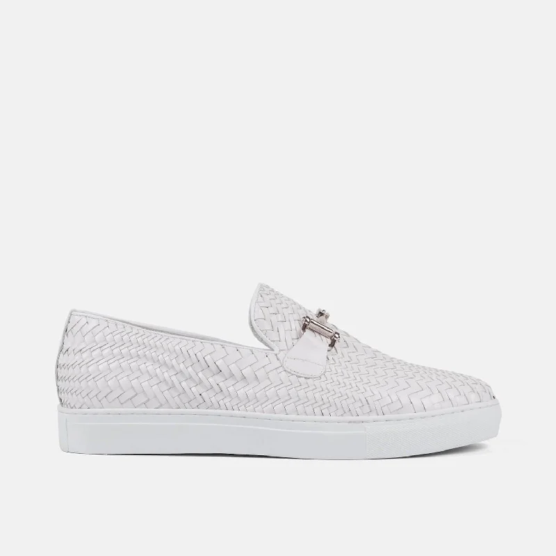 Men's loafers with a memory foam insoleBoardwalk White Woven Leather Horse-Bit Sneakers Men's loafers with a memory foam insoleBoardwalk White Woven Leather Horse-Bit Sneakers