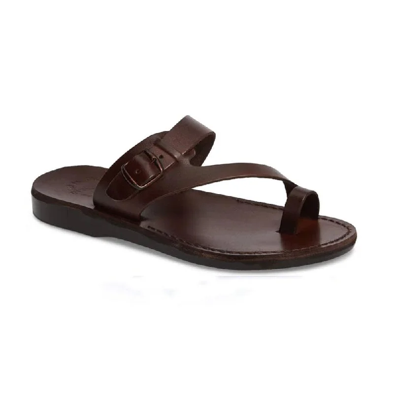 Men's sandals in a neutral color like black or brownMen's sandals in a neutral color like black or brownAbner - Leather Metal Buckle Sandal | Brown