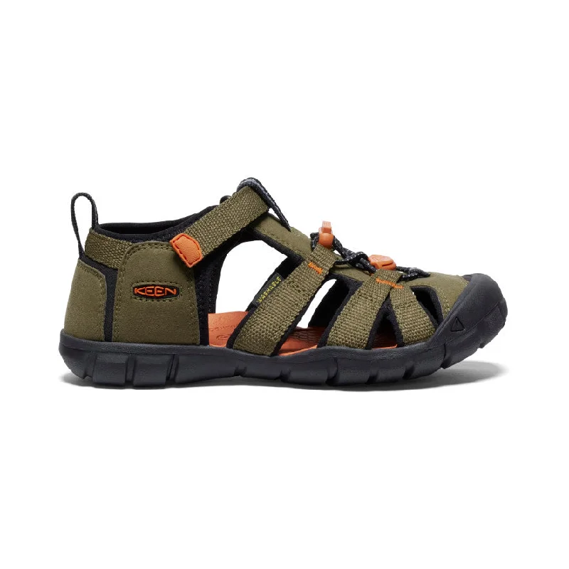 Men's sandals with a wide strap for supportBig Kids' Seacamp II CNX  |  Dark Olive/Gold Flame