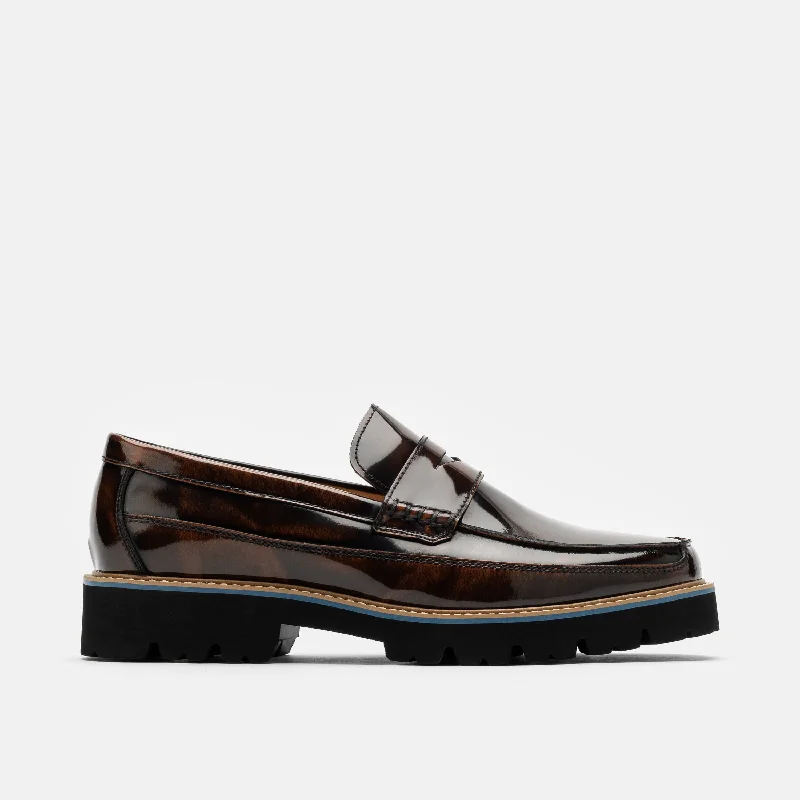 Men's loafers with a leather lining for comfortAdler Mahogany Patent Leather Lug Penny Loafers
