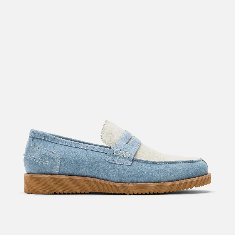 Men's loafers with a moc - toe designAbe Baby Blue Suede Penny Loafers