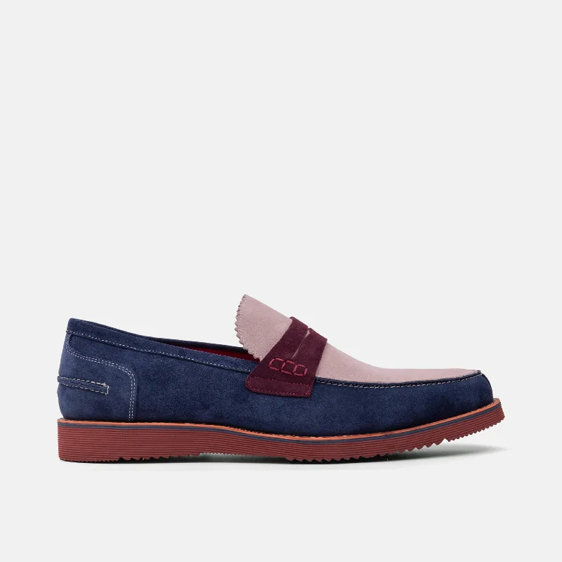 Men's loafers with a low - heeled designAbe Blue Earth Suede Penny Loafers